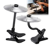 2PCS Desktop Crash Cymbal with Clamp Mount, Desk Symbol Drum for Desk Edge, Easy Install, Fun Desk Accessory for Drummers & Music Lovers, Cool Tabletop Accessories for Entertainment - Silver