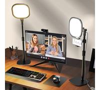 2Pcs Desktop Video Conference Light for Zoom Meeting, Computer, Laptop, Work from Home with Nature Soft Light, Adjustable Brightness & Color Temp and Flexible Stand & Versatile Phone Holder