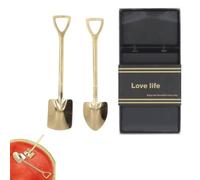 2PCS Dessert Spoon Set, Ice Cream Shovel Stainless Steel Shovel Shape Ice Cream Fruit Spoon with Long Handle Shovel Shaped Dessert Spoons Set for Coffee Watermelon Grapefruit (Golden Set [Black Box])