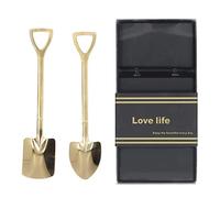 2PCS Dessert Spoon Set, Stainless Steel Shovel Shape Ice Cream Fruit Spoon with Long Handle for Home Kitchen Restaurant (Golden Set [Black Box])