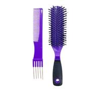 2pcs Detangling Hair Brush & Comb Set - Glide-Thru Detangler for Wet & Dry Hair | Pain-Free Brush for Kids & Adults | Metal Pin Tail & Fine-Tooth Comb | No More Tangles, Anti-Frizz & Smooth (Purple)
