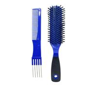 2pcs Detangling Hair Brush & Comb Set - Glide-Thru Detangler for Wet & Dry Hair | Pain-Free Brush for Kids & Adults | Metal Pin Tail & Fine-Tooth Comb | No More Tangles, Anti-Frizz & Smooth (Blue)