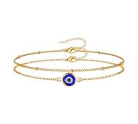 2Pcs Devil’s Eye Lucky Charm Bracelet - 18K Real Gold Plated Jewelry for Women, Handmade Dainty Chain, Trendy Stackable Good Luck Gift for Valentine’s, Mother’s Day, or a Friend, Protects