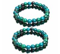 2Pcs Diabetes Relief Chrysocolla Bracelet,8mm Natural Chrysocolla Stone Crystal Energy Beaded Bracelets Gemstone for Women Men,Handcrafted Round Beaded Bracelet,Blood Sugar Control Bracelet Jewelry