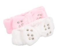 2pcs Diamond Butterfly Headband for Women, Fabric Rhinestone Bow | Spa and Skincare Routines, Keeps Bangs Back, White Pink Options, Delicate Face-washing Accessory