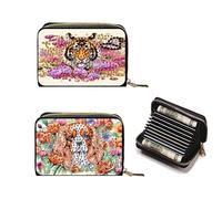 2pcs Diamond Painted Small Coin Purse, 5D DIY Card Holder Zipper Design mini Bag, Exquisite Valentine's Day Gift, Rhinestone Accessories for Women(Tiger and Flower Dog)