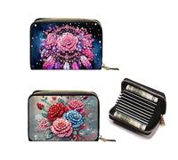 2pcs Diamond Painted Small Coin Purse, 5D DIY Card Holder Zipper Design mini Bag, Exquisite Valentine's Day Gift, Rhinestone Accessories for Women(Dream Catcher Flowers)