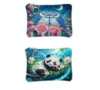 2PCS Diamond Painting Small Coin Purse,Owl Panda 5D DIY Coin Purse mini Cosmetic Bag Zipper Design Exquisite Valentine's Day Gift Women's Rhinestone Accessories