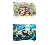 2PCS Diamond Painting Small Coin Purse,Tiger-Panda 5D DIY Coin Purse mini Cosmetic Bag Zipper Design Exquisite Valentine's Day Gift Women's Rhinestone Accessories
