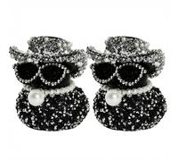 2Pcs Diamond Rubber Duck with Cowboy Hat & Sunglasses 2.3 Inch Mini Car Dashboard Accessories Duck Ornaments Funny Office Desk Accessory with Pearl Necklace Cute Car Decor