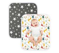 2Pcs Diaper Changing Pads for Baby, Dinosaur Change Mat, 3Layers Waterproof Change Pad Foldable Absorbent Mats for Women, Reusable Incontinence Underpads for Patient 24''x30'' (Dinosaur Black Star)