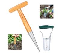 2PCS Dibber for Planting Seeds, Bulb Planter Tool with Wooden Handle, Clear Markings Ergonomic Dibbers for Planting Seeds Garden Dibber Tool for Garden Transplanting