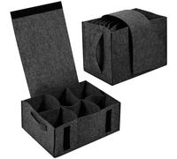 2Pcs Dinnerware Storage Bag Felt Plates Storage Box for Camping,Caravan Plate Holder Plate and Cup Organizer with Side Sturdy Handles for Protecting Motorhome Cupboard Kitchen Cookware (Black)