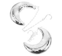 2pcs Disco Moon Hanging Decoration Silver Crescent Mirror Mosaic Tiles | Boho Retro Style with Reflective Mirrored Tiles, Ready-to-hang Design, for Windows and Event Backdrops