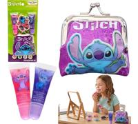 2PCs Disney Stitch Lip Glosses with Coin Purse - Plant Based Flavoured Lip Gloss, Cotton Candy & Grapes, Stitch Makeup Beauty Set, Gift for Girls
