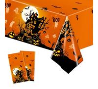2pcs Disposable Table Cover, 137 * 274cm Rectangle Tablecloth Orange Skeleton Waterproof Tablecovers for Indoor or Outdoor Halloween Party Dinner Table Decoration