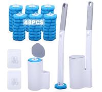 2Pcs Disposable Toilet Brush with 48 Refills, Bowl Toilet Brush with Wall Mounted Holder and Extended Handle, Limescale Remover Cleaning for Hygienic Bathroom Bathtub Sink Wash Basin Cleaning