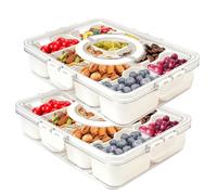 2PCS Divided Snack Box with Lid Handle,Snack Box with Compartments,Reusable tray with 8 compartments for candies, fruits, cookies, desserts, vegetables, nuts