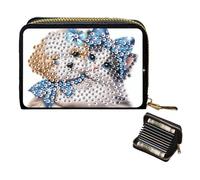 2PCS DIY Diamond Art Card Pack Pouch with Zipper,Diamond Painting Special Shaped Rhinestone Wallet Purse Card Bag for Cash Carry Daily Use Travel(Kitten and Puppy)