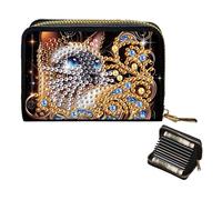 2PCS DIY Diamond Art Card Pack Pouch with Zipper,Diamond Painting Special Shaped Rhinestone Wallet Purse Card Bag for Cash Carry Daily Use Travel(Kitten)