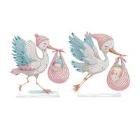 2Pcs DIY Diamond Art Tabletop Ornaments Reusable Special Gem Rhinestone Mosaic Craft Multi-Purpose Diamonds Art Suncatchers Flowers Gift for Craft Lovers (Stork and Baby)