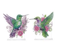 2Pcs DIY Diamond Art Tabletop Ornaments Reusable Special Gem Rhinestone Mosaic Craft Multi-Purpose Diamonds Art Suncatchers Flowers Gift for Craft Lovers (Green Floral Hummingbirds)