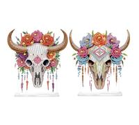 2Pcs DIY Diamond Art Tabletop Ornaments Reusable Special Gem Rhinestone Mosaic Craft Multi-Purpose Diamonds Art Suncatchers Flowers Gift for Craft Lovers (Floral Bull Skulls)