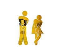 2Pcs DIY Removable Man Woman Washroom Toilet Bathroom WC Sign 3D DIY Art Sticker Crossed Legs Funny Accessories Symbol Sign Mirror for Home Office and Work (Gold)
