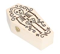 2Pcs DIY Unfinished Wooden Coffin Box Gothic Style Decorative Craft for Halloween Party Small Pet Funeral Composite Wood 17.7x9.5x4.9cm (Skull skeleton)