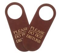 2pcs Do Not Disturb PU Leather Double Sided Door Hanger Sign Brown | Hotel Guest Room Use, Perforated Structure, Matte Finish, Scratch Resistant Surface, Easy Installation Removal