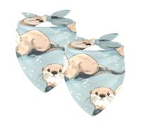 2Pcs Dog Bandanas, Adjustable Cat Dogs Kerchief Triangle Bibs Scarf for Small Medium Large Dogs Cat Pets Cartoon Otters Blue