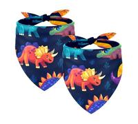 2Pcs Dog Bandanas, Adjustable Cat Dogs Kerchief Triangle Bibs Scarf for Small Medium Large Dogs Cat Pets Colorful Dinosaur Pattern