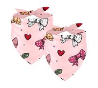 2Pcs Dog Bandanas, Adjustable Cat Dogs Kerchief Triangle Bibs Scarf for Small Medium Large Dogs Cat Pets Cherry Bows Hearts Point
