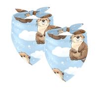 2Pcs Dog Bandanas, Adjustable Cat Dogs Kerchief Triangle Bibs Scarf for Small Medium Large Dogs Cat Pets Otters Clouds Blue