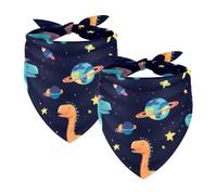 2Pcs Dog Bandanas, Adjustable Cat Dogs Kerchief Triangle Bibs Scarf for Small Medium Large Dogs Cat Pets Dinosaur Universe