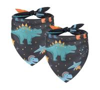 2Pcs Dog Bandanas, Adjustable Cat Dogs Kerchief Triangle Bibs Scarf for Small Medium Large Dogs Cat Pets Dinosaur Universe Pattern