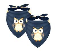 2Pcs Dog Bandanas, Adjustable Cat Dogs Kerchief Triangle Bibs Scarf for Small Medium Large Dogs Cat Pets Owl Dark Blue