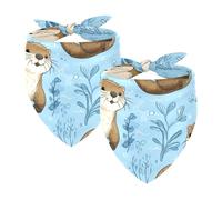 2Pcs Dog Bandanas, Adjustable Cat Dogs Kerchief Triangle Bibs Scarf for Small Medium Large Dogs Cat Pets Blue Sea Otters
