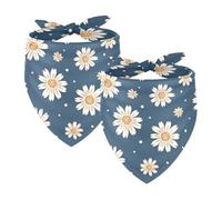 2Pcs Dog Bandanas, Adjustable Cat Dogs Kerchief Triangle Bibs Scarf for Small Medium Large Dogs Cat Pets Flower Daisy Dots Blue