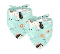 2Pcs Dog Bandanas, Adjustable Cat Dogs Kerchief Triangle Bibs Scarf for Small Medium Large Dogs Cat Pets Floral Horse Green