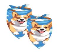 2PCS Dog Bandanas, Washable Dog Bibs Triangle Pet Scarf Kerchief Bandanas Accessories for Small Medium Large Girl Boy Puppy Cats, Corgi Dogs on Clouds