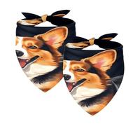2PCS Dog Bandanas, Washable Dog Bibs Triangle Pet Scarf Kerchief Bandanas Accessories for Small Medium Large Girl Boy Puppy Cats, Corgi Dog on Black