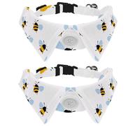 2Pcs Dog Bow Ties Pet Collar Safety Buckle, Adjustable Soft Puppy Collar with Bells for Small Kitten Pets, Hand-painted Bees
