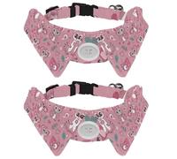 2Pcs Dog Bow Ties Pet Collar Safety Buckle, Adjustable Soft Puppy Collar with Bells for Small Kitten Pets, Cartoon Pink Lemurs