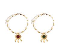 2pcs Dog Cat Pearl Necklace Rhinestone Pet Long Life Rock Bell Pendant Small Dog Cat