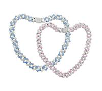 2Pcs Dog Chain Necklace, Bling Sparkly Diamond Cuban Link Dog Collars Rhinestone Puppy Chain Collar for Small Medium Large Pet Dogs Cats (Style3, 16in)