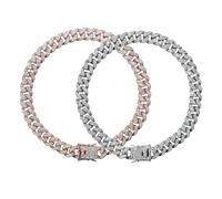 2Pcs Dog Chain Necklace, Bling Sparkly Diamond Cuban Link Dog Collars Rhinestone Puppy Chain Collar for Small Medium Large Pet Dogs Cats (Style1, 20in)