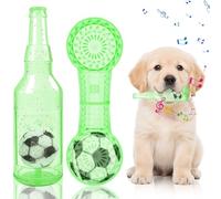 2Pcs Dog Chew Toys, Bottle & Bone Shape Squeaky Toy with Built-in Soccer Ball Interactive Puppy Toys for Small Medium Dogs Outdoor Playing Teeth Cleaning Chewing Training & Boredom Relief (Green)