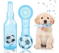 2Pcs Dog Chew Toys, Bottle & Bone Shape Squeaky Toy with Built-in Soccer Ball Interactive Puppy Toys for Small Medium Dogs Outdoor Playing Teeth Cleaning Chewing Training & Boredom Relief (Blue)