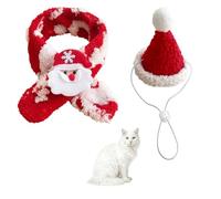 2PCS Dog Christmas Knitted Scarf Hat Set, Adjustable Cat Xmas Santa Outfits with Elastic Strap for Small Medium Cats Dogs Holiday Festival Photo Props